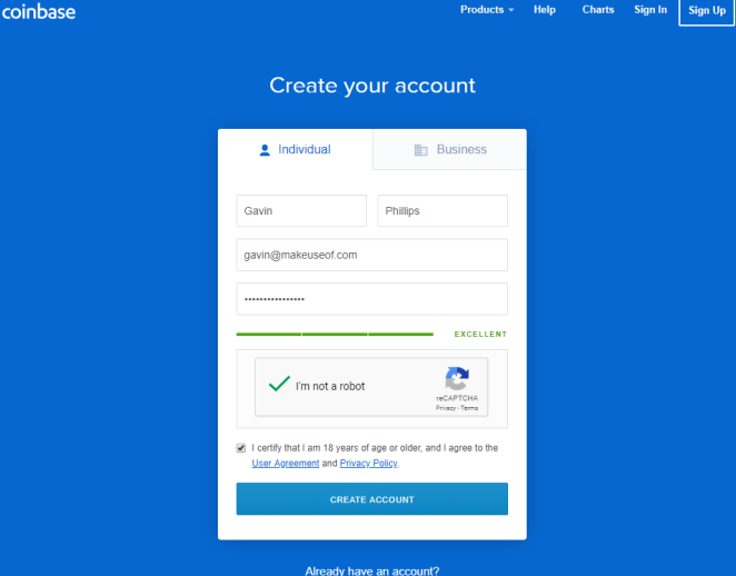 create new coinbase account
