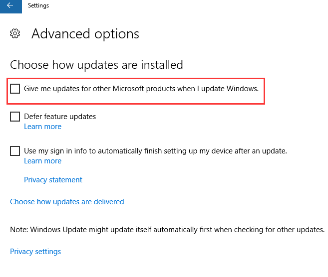 Give me updates for other Microsoft products when I update Windows
