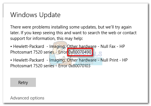 error 0x80070490 for Windows