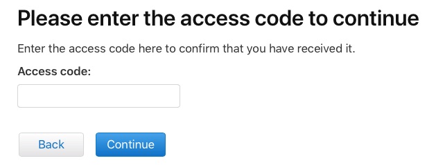 enter access code to delete account