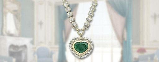 Dazzlingrock Collection Heart Colombian Emerald & Round White Diamond Halo Style Necklace, 18K Rose-Gold